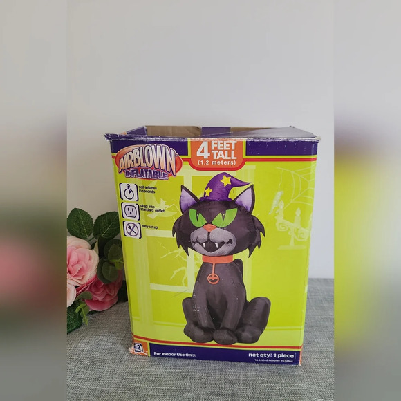 Rare 4 ft tall BLACK CAT WIZARD Airblown Inflatable by Gemmy 2007 Halloween - Picture 1 of 6